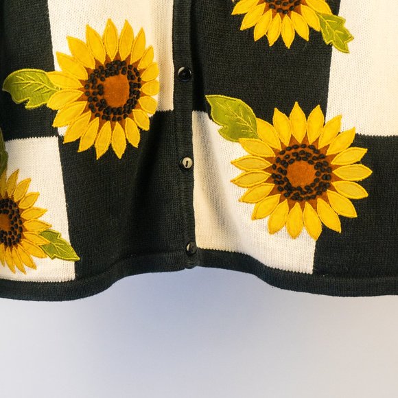 90s Maria Christian Ramie Check Print Sunflower Sweater - Picture 3 of 4